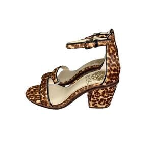NWOB Vince Camuto Kreestey Leopard Print Ankle Strap Block Heels US W 4